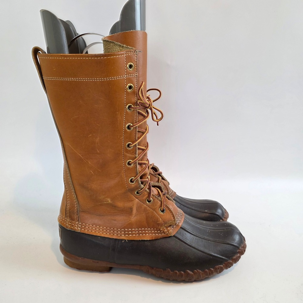 LL Bean Vintage Hunting Shoe Mens 8 Brown Leather Tall Duck Boots Made in USA